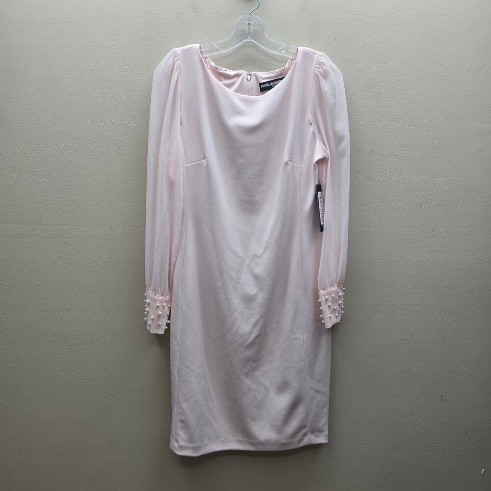 Karl Lagerfeld Paris NWT Sheath Dress Pearl Cuff Long Sheer Sleeve Rose Pink 8